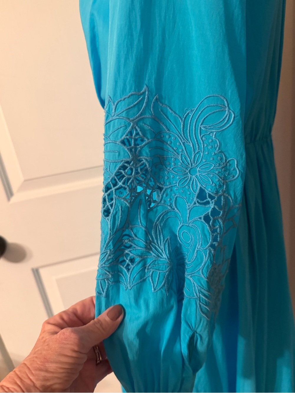 NWT Jade by Johnny Was Turquoise Long Sleeve Wrap-Front Midi Dress - Picture 5 of 13